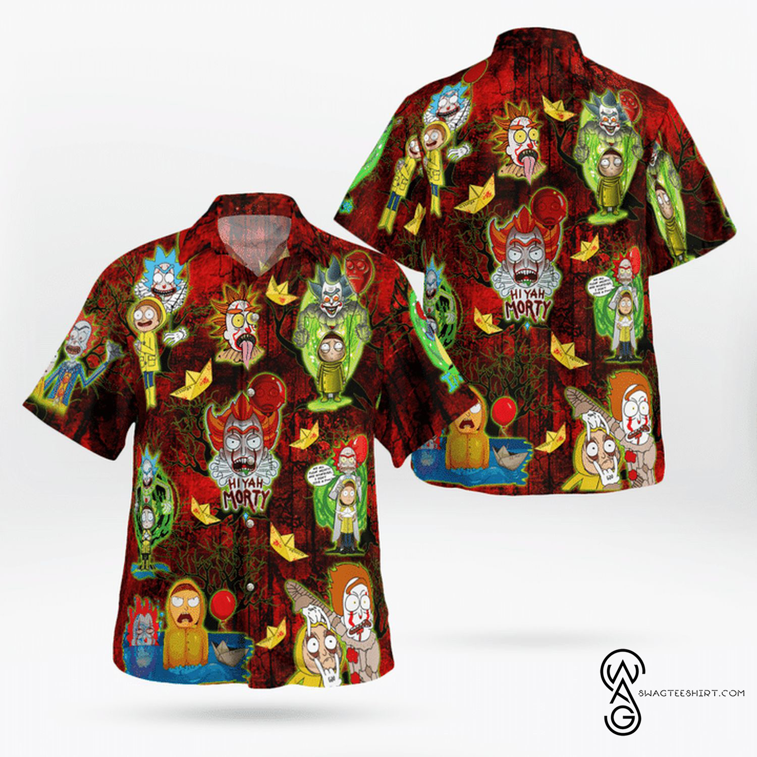 [Top Trending] Rick And Morty IT Pennywise Movie Halloween Casual Summer Beach Full Printing Hawaiian Shirt